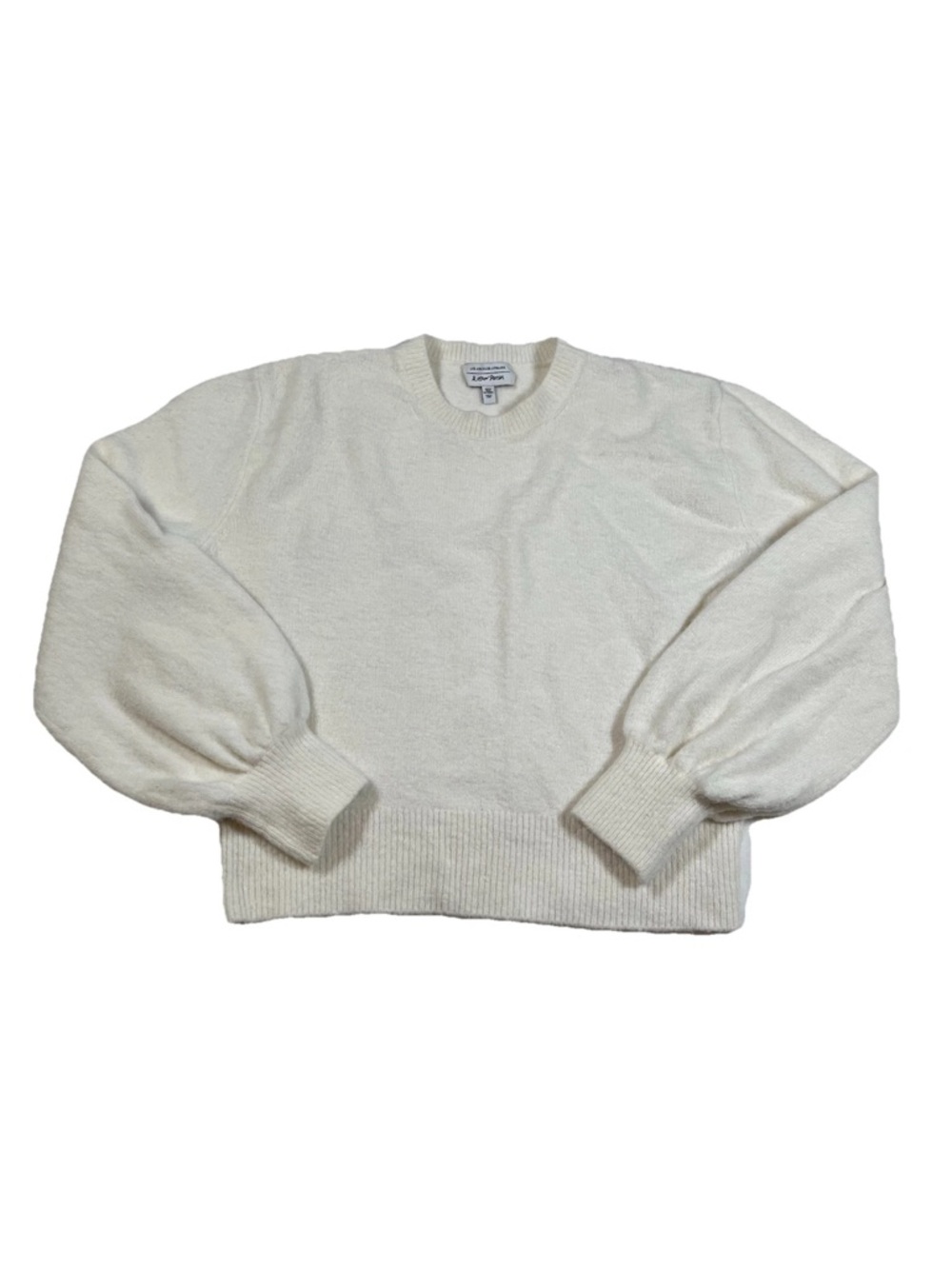 & Other Stories Cream Knit Sweater Balloon Sleeve Ribbed Hem Soft Cozy Pullover
